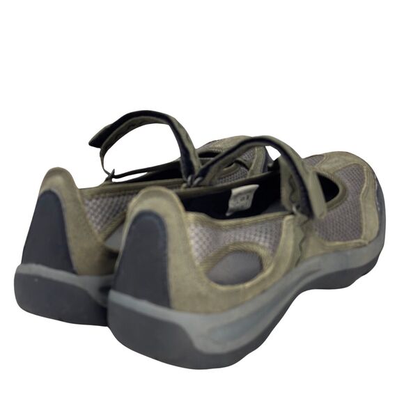 Lands' End Mary Jane Shoe Womens 8D Wide Green Gray Mesh Trekker Leather Hiking - Picture 5 of 12